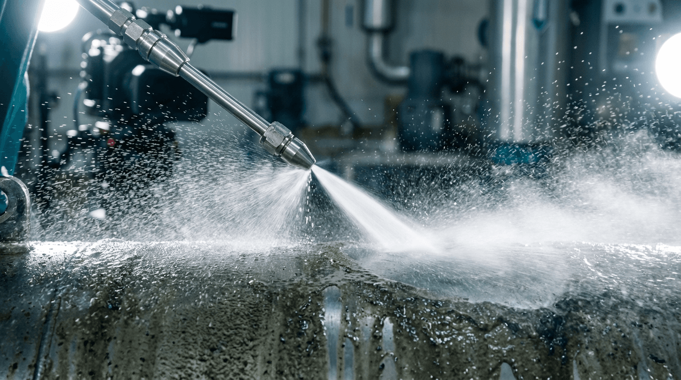 Hot water power washing equipment in action
