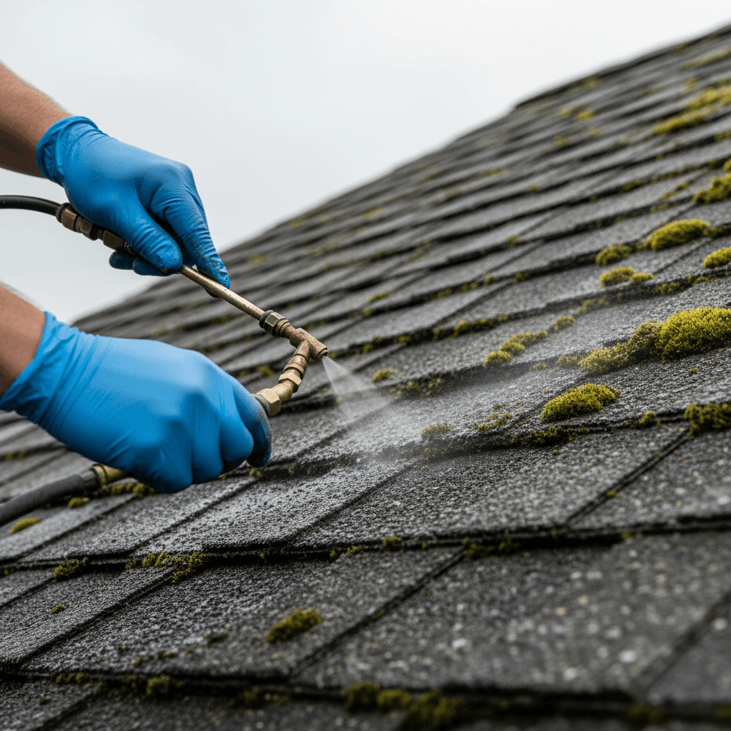 Roof moss treatment service results